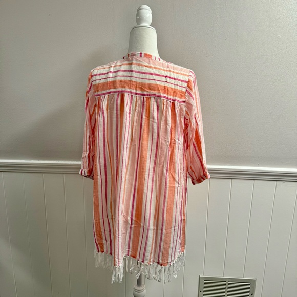Roller Rabbit Tunic Swim Coverup Stripe Dress Tassels Pink Orange White Small S - Picture 11 of 12